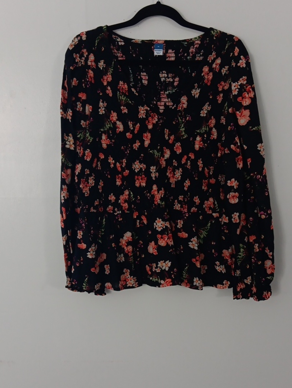 Old Navy V Neck Floral Smocked Ballon Sleeve Peplum Top #3747
